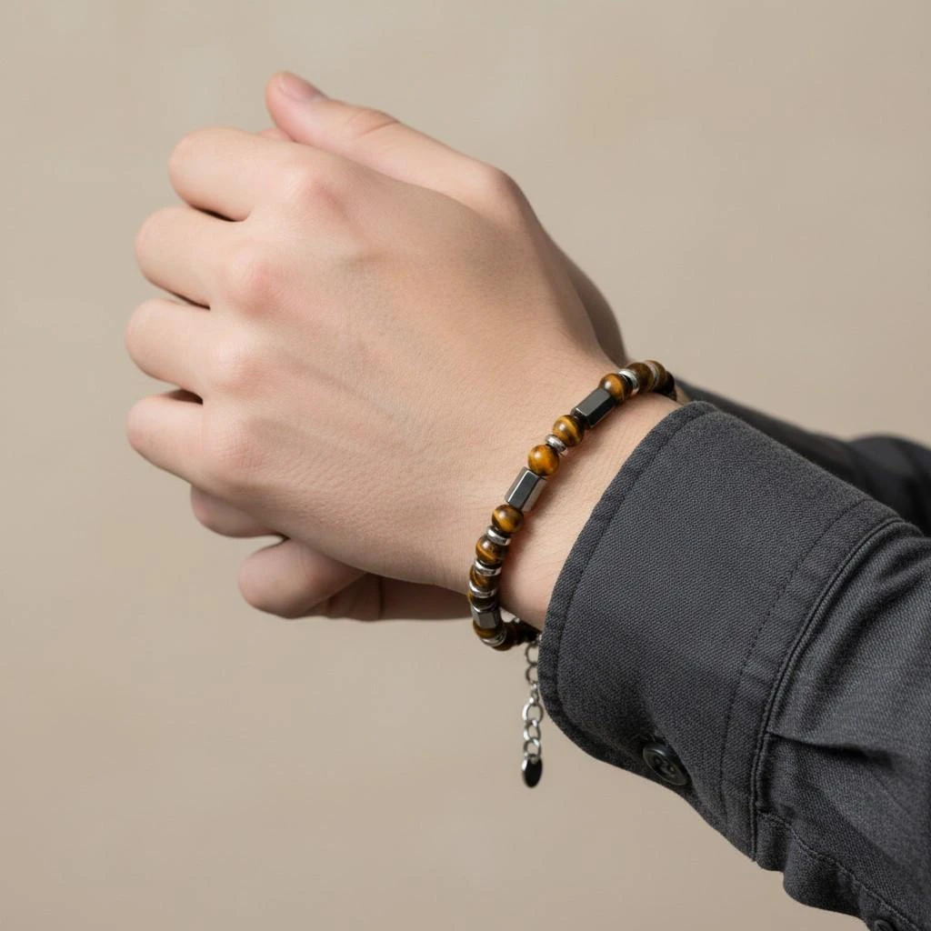 Pulseira masculina olho de tigre e hematita Aço 2901 a 8,99€ – photo 2